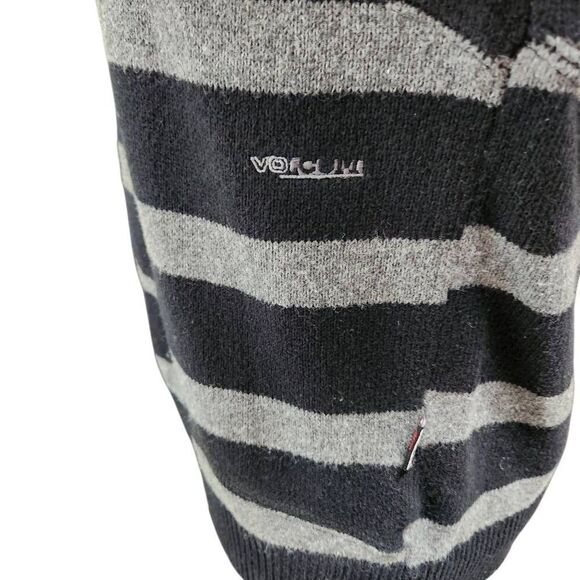 Volcom striped sweater gray black crew neck pullover cotton wool medium - Picture 3 of 8